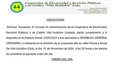 VIERNES DESDE LAS 20 HRS ASAMBLEA GENERAL ORDINARIA DE LA COOPERATIVA LOCAL