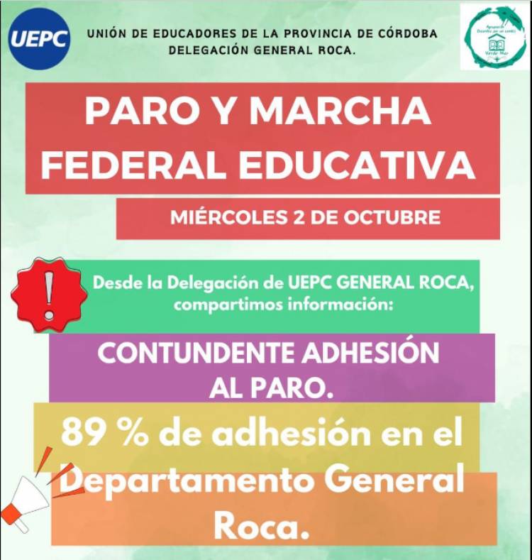 ALTO ACATAMIENTO AL PARO DOCENTE EN EL ROCA