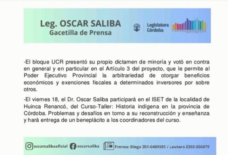 EL LEGISLADOR DISCONFORME CON LA APROBACIÓN DEL RIGI