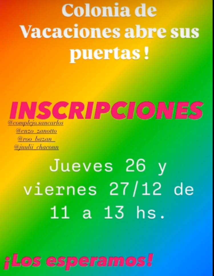 EL PRÓXIMO 30 DE DICIEMBRE ABRE SUS PUERTAS LA COLONIA DE VACACIONES