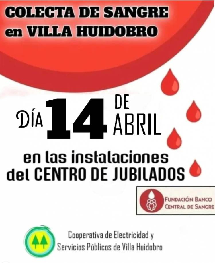 LLEGA UNA NUEVA COLECTA DE SANGRE PARA EL DÍA 14 DE ABRIL
